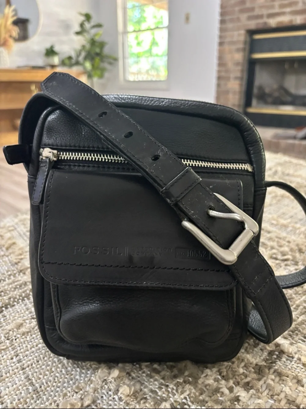 Fossil Expedition co. Black Leather‎ Messenger Rare Vintage Crossbody Bag
